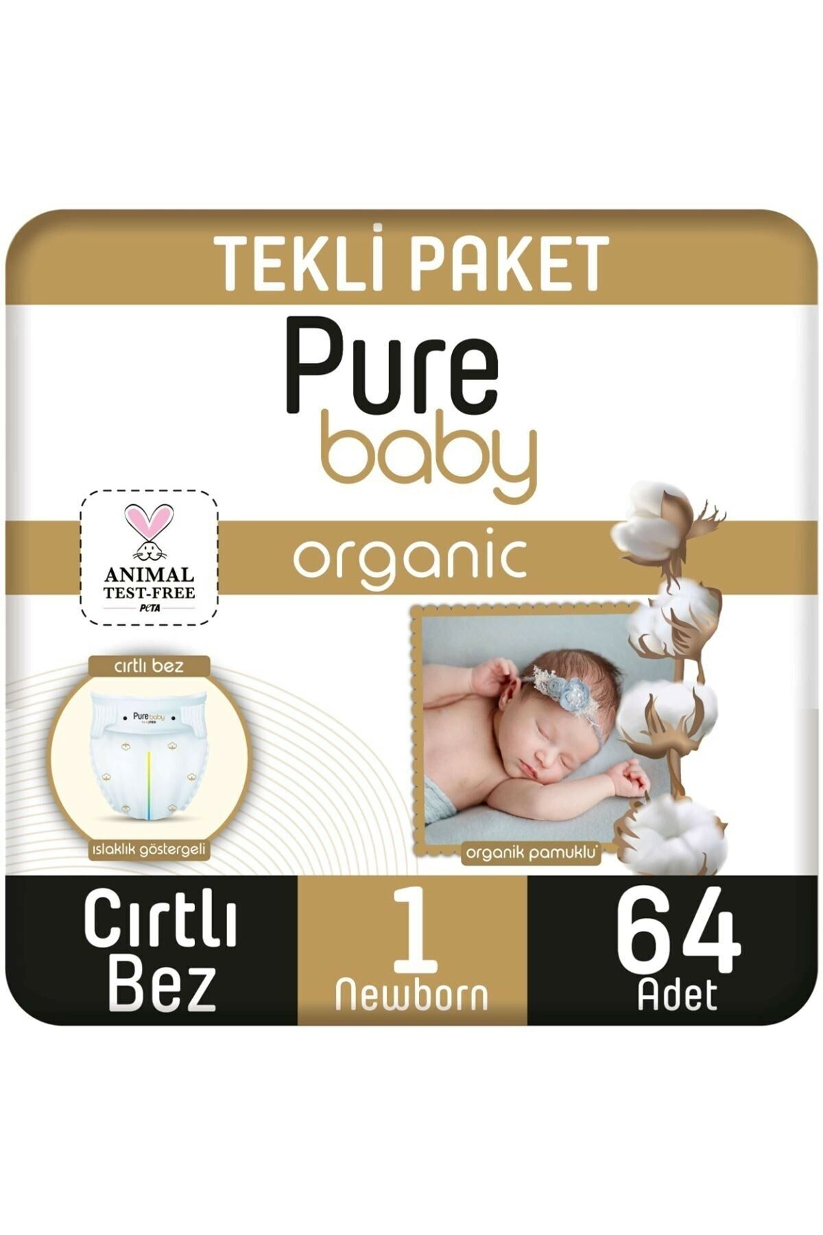 Pure Baby Organik Bebek Bezi No: 1 64'lü