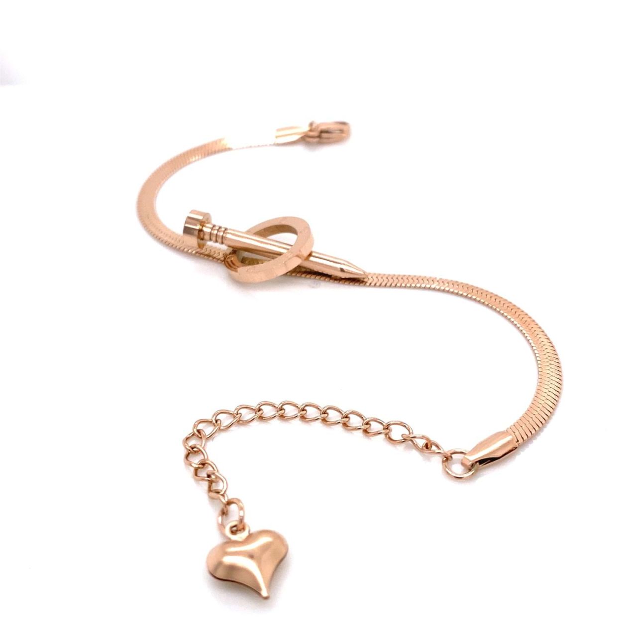 Çivi Figürlü İtalyan Zincir Çelik Bileklik Rose