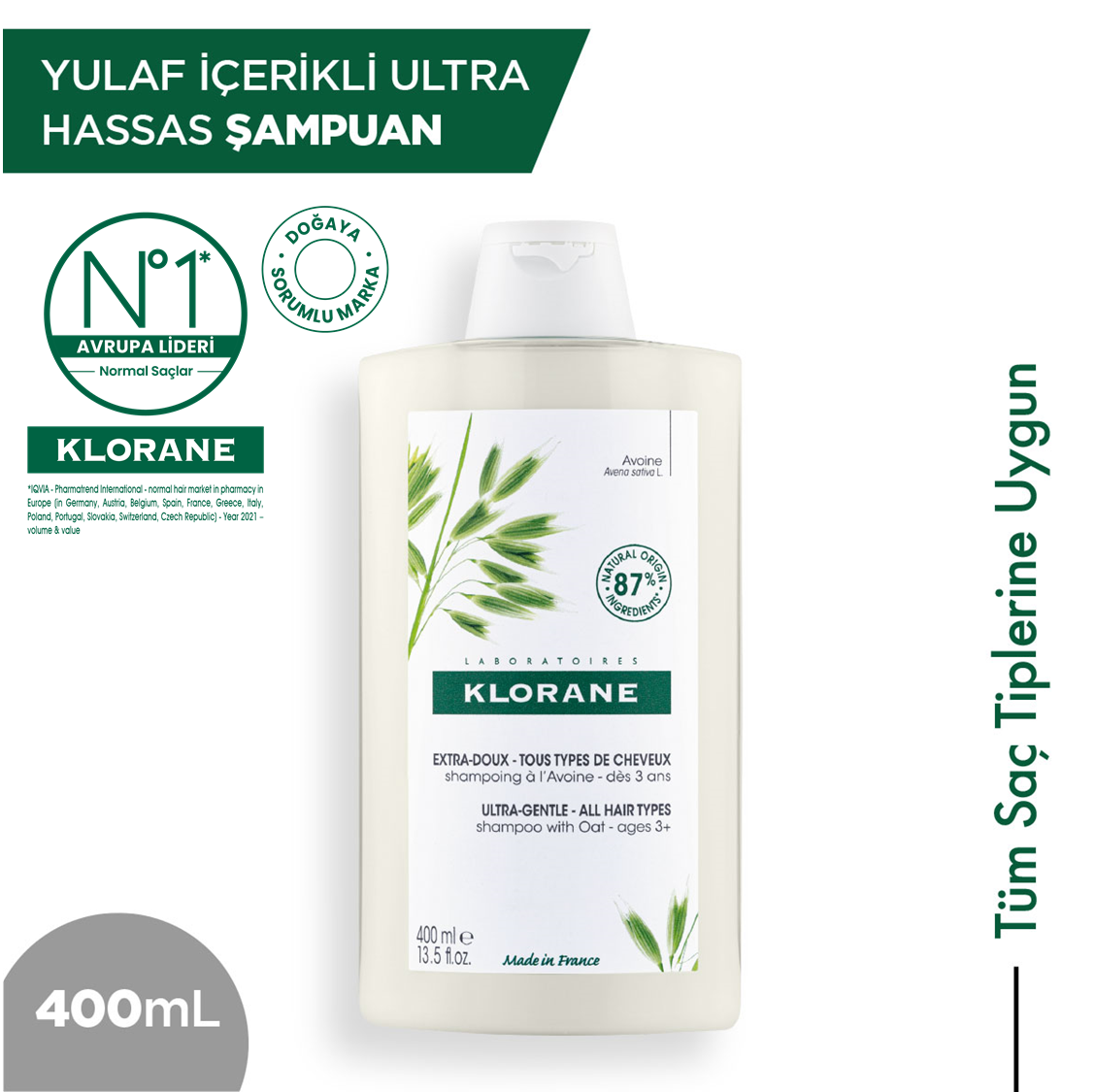 Klorane Yulaf İçerikli Ultra Hassas Şampuan 400 ml