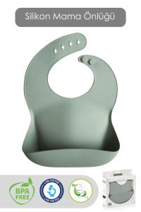 Meleni Baby Mega Boy Silikon Mama Önlüğü Çift Kilitli Ayarlanabilir Bebek Mama Önlüğü - Yeşil