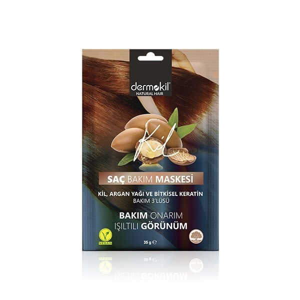 Dermokil Natural Hair Saç Bakım Maskesi 35 ml - Kil Argan Yağı ve Bitkisel Keratin Bakım 3'lüsü
