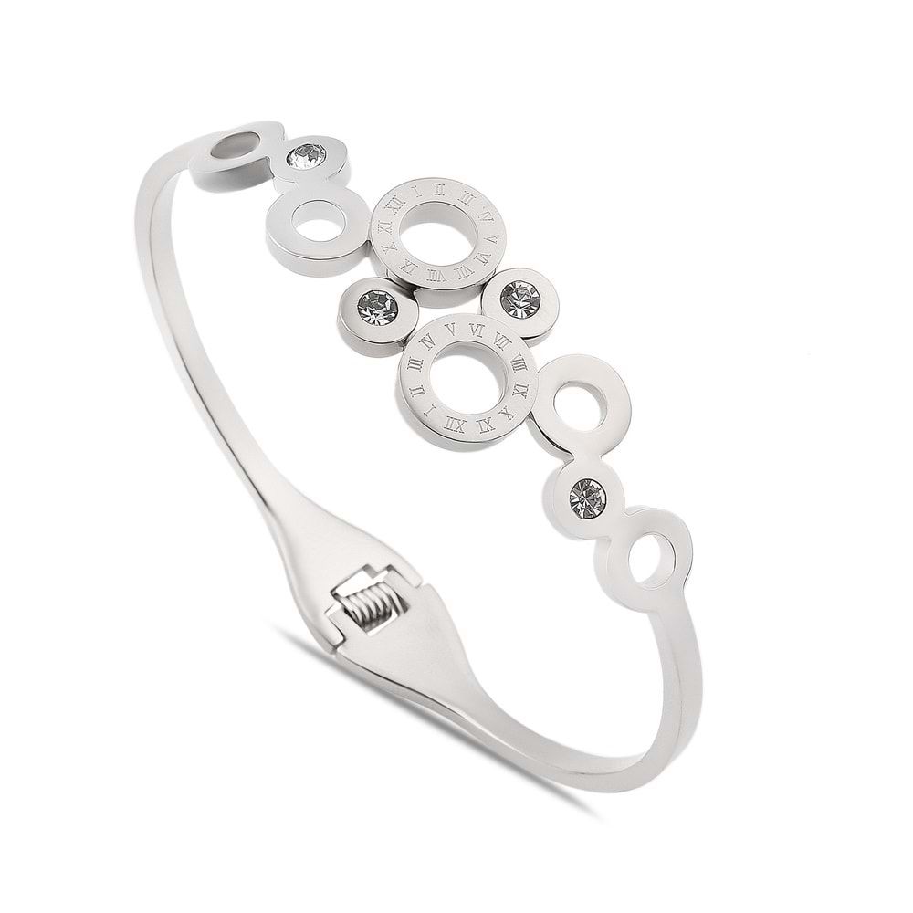 Baloncuk Figürlü Sedef Taşlı Çelik Kelepçe Bileklik