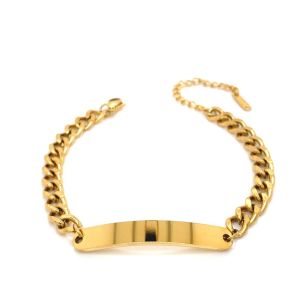 Kalın Zincirli Büyük İsimlikli Çelik Bileklik Gold