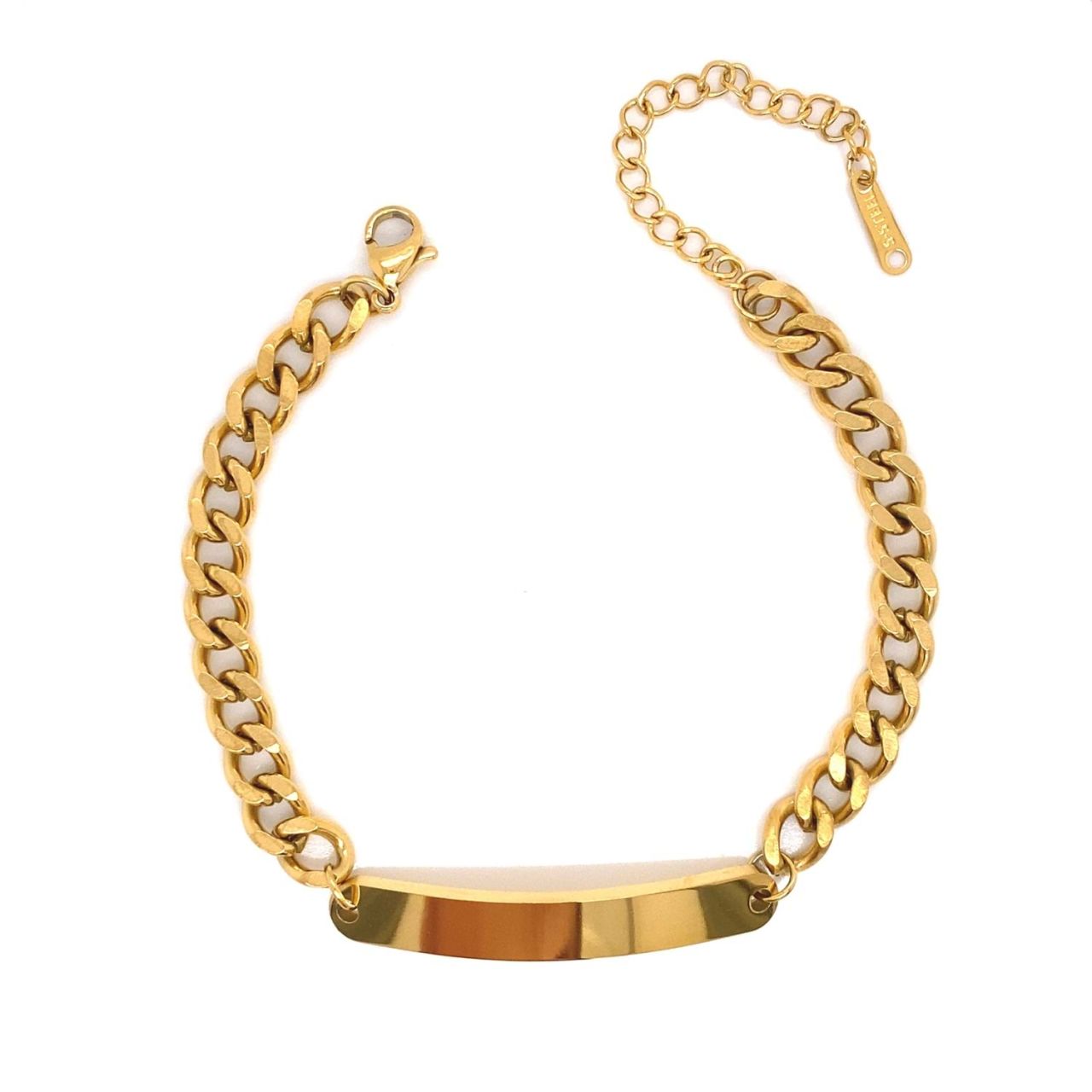 Kalın Zincirli Büyük İsimlikli Çelik Bileklik Gold