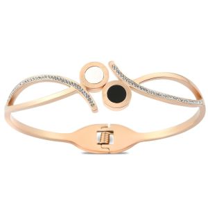 Siyah Beyaz Sedef Taşlı Çelik Kelepçe Bileklik