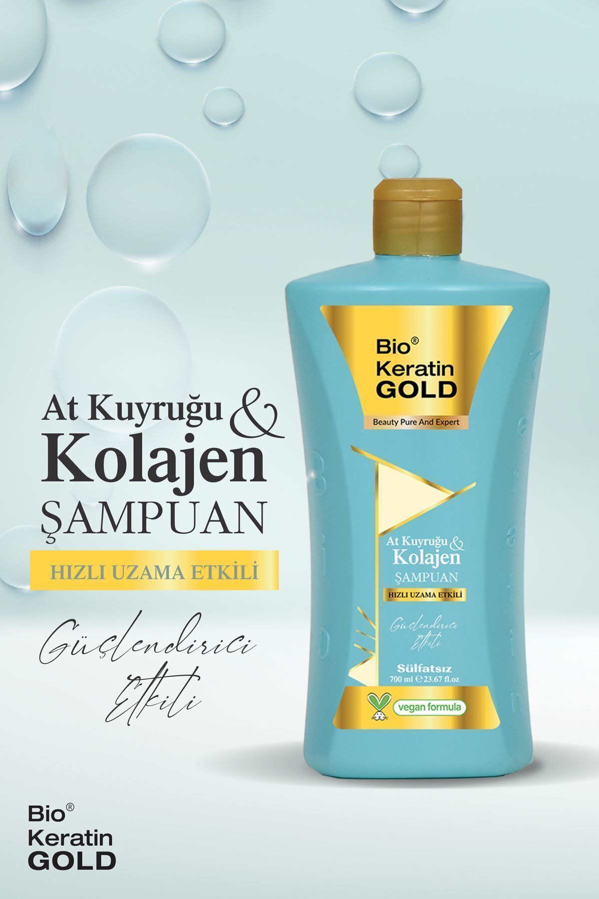 Bio Keratin Gold At Kuyruğu & Kolajen Hızlı Uzama Etkili Tuzsuz Şampuan 700 ml