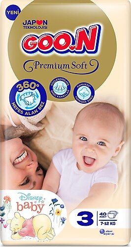 Goon Premium Soft 3 Beden Jumbo Paket Bebek Bezi 40'lı