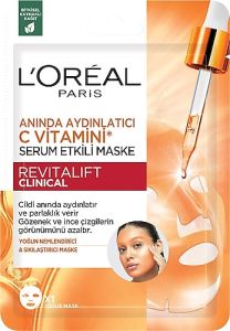 L'Oreal Paris Anında Aydınlatıcı C Vitamini Serum Etkili Kağıt Yüz Maskesi 26 gr
