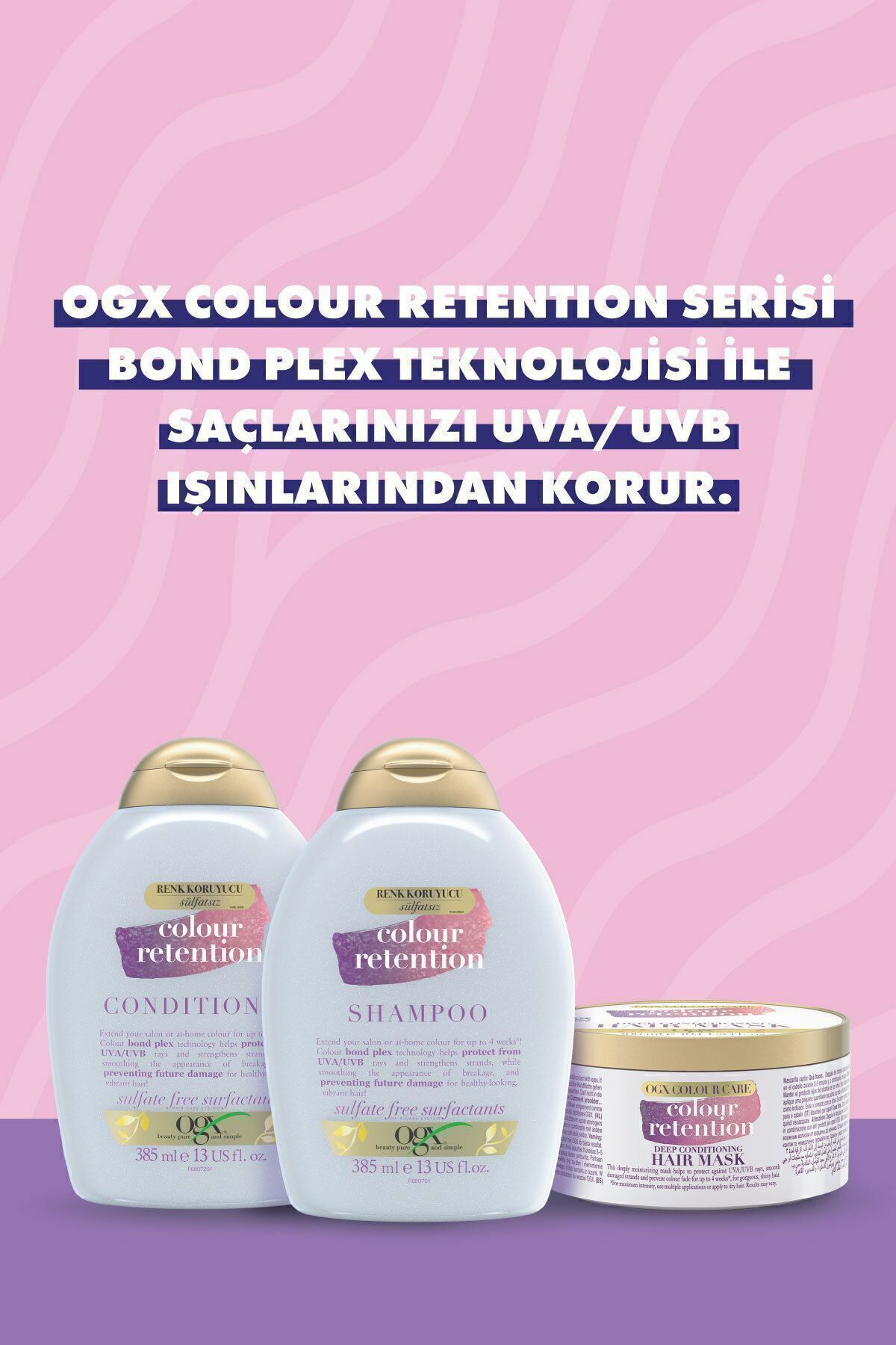 Organix Colour Retention Renk Koruyucu Saç Bakım Seti - Şampuan 385 ml + Saç Kremi 385 ml + Saç Maskesi 300 ml