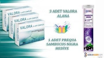 3 Adet Valora 5-Htp Complex 30 Kapsül Alana Prequa Sambucus Nigra 20 Efervesan Hediye