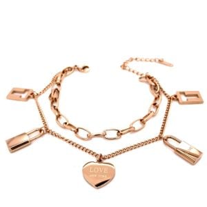 Kalp - Kilit Figürlü Çelik Bileklik Rose