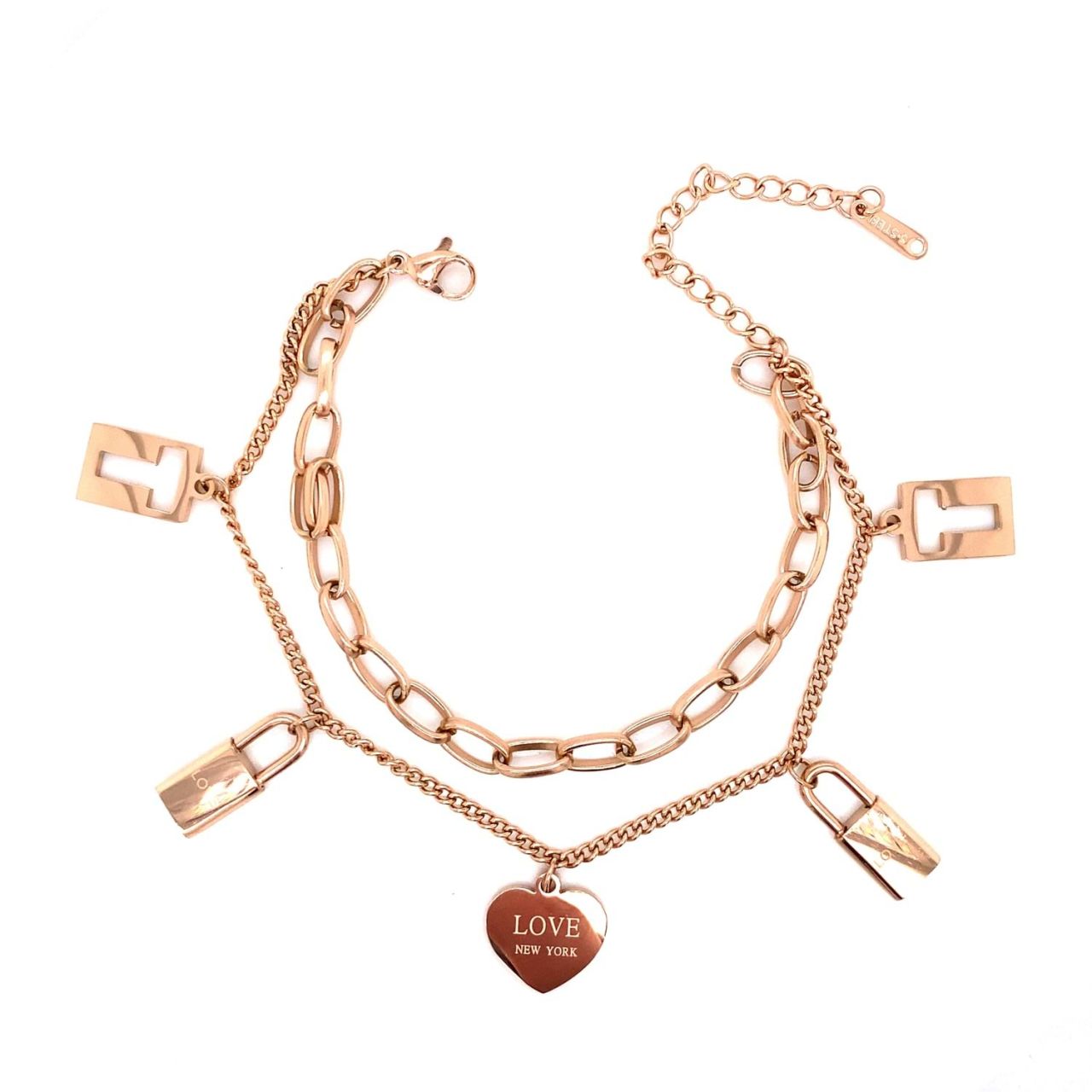 Kalp - Kilit Figürlü Çelik Bileklik Rose