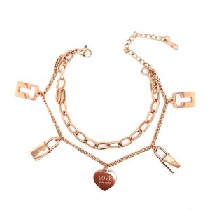 Kalp - Kilit Figürlü Çelik Bileklik Rose