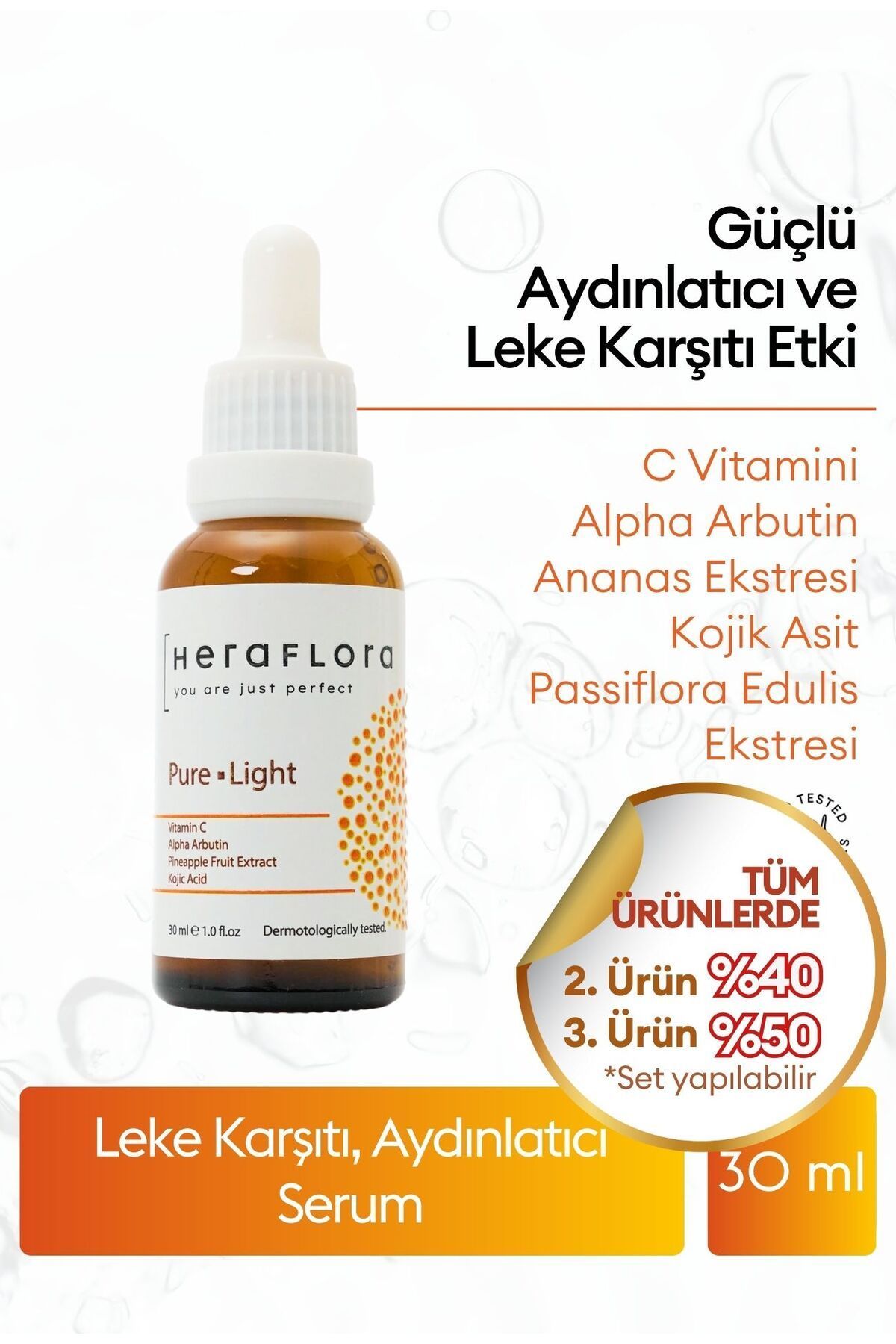 Heraflora Pure Light Aydınlatıcı Leke Karşıtı Serum C Vitamini Arbutin Ananas Ekstresi Kojikasi 30 ml