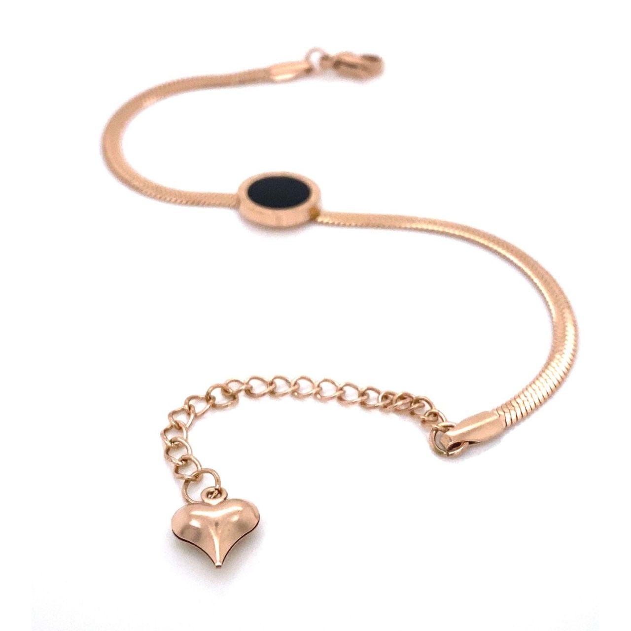 Siyah Sedef Taşlı Roma Rakamlı İtalyan Zincir Çelik Bileklik Rose