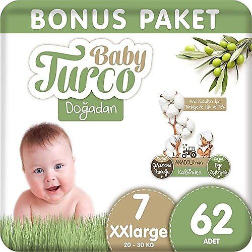 Baby Turco Doğadan Bonus Paket Bebek Bezi No: 7 62'li
