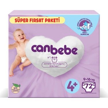 Canbebe Bebek Bezi 4+ Numara 72'li