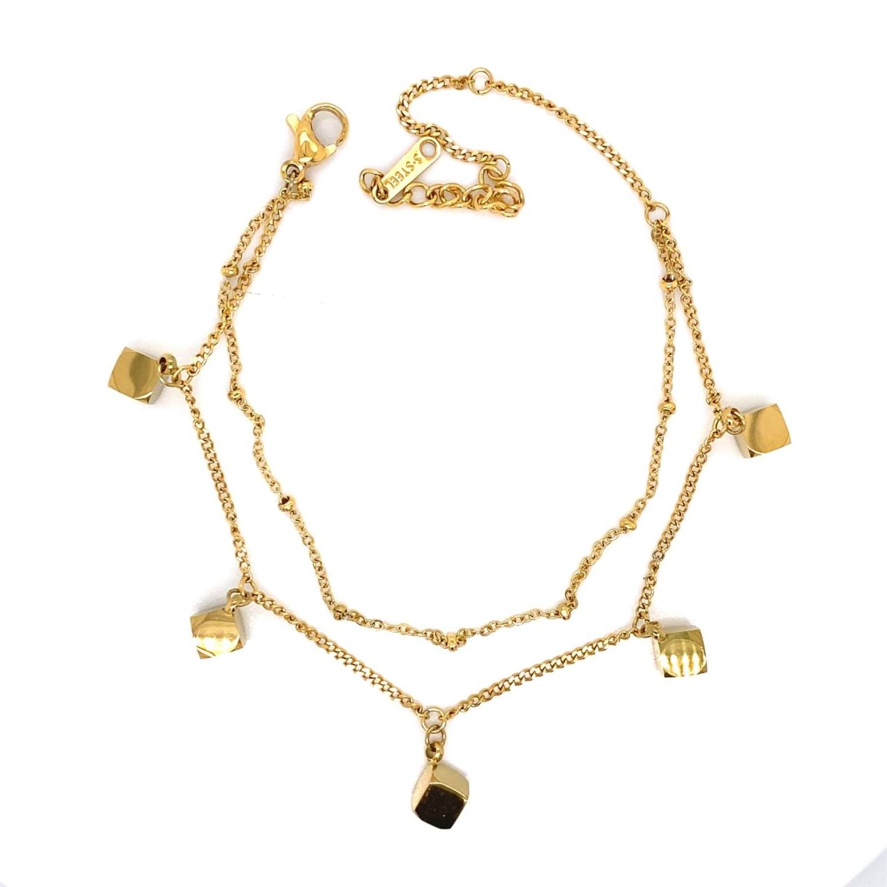 Küp Figürlü Çelik Bileklik Gold