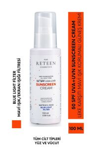 The Reteen Cosmetics Leke Karşıtı Ton Eşitleyici Mavi Işık Filtreli Anti Aging Güneş Kremi SPF50+ 100 ml
