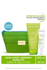 Bioderma Sebium Foaming Gel Actif 200 ml + Sebium Kerato Gel Cream 30 ml - Yeşil Makyaj Çantası Hediyeli