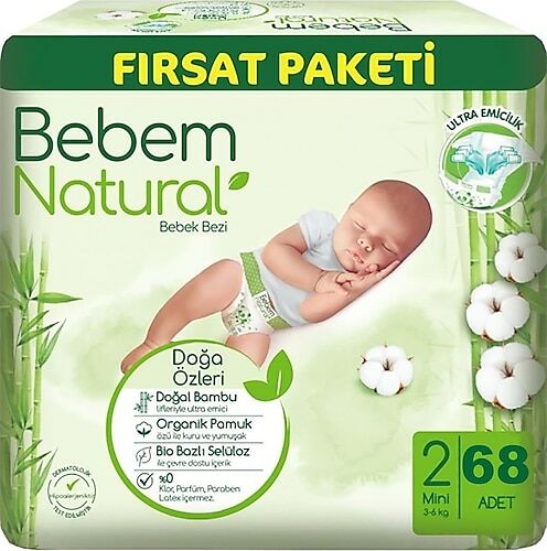 Bebem Natural 2 Numara Mini Bebek Bezi 68'li