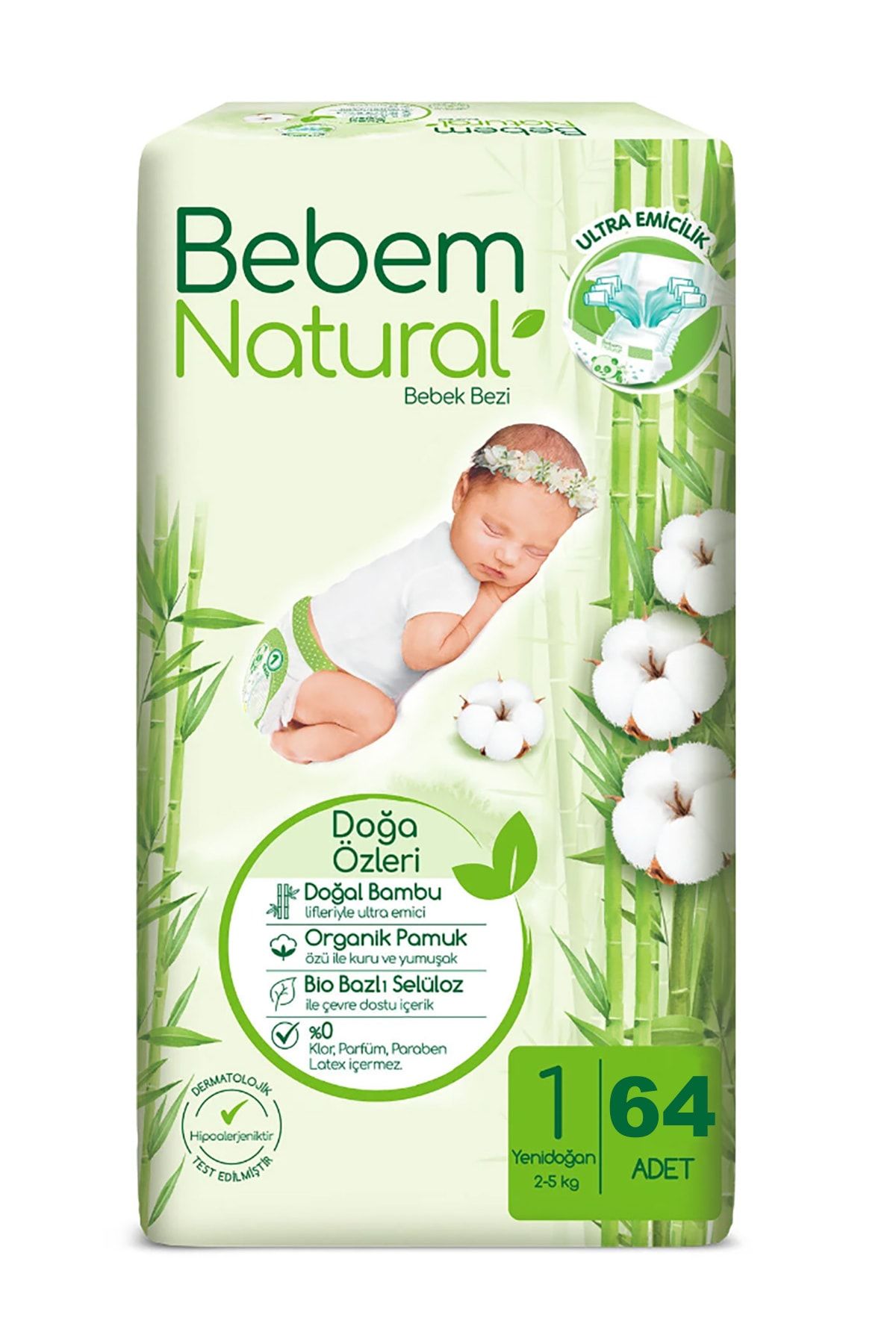 Bebem Natural Bebek Bezi Fırsat Paketi 1 Beden 2-5 kg 64'lü