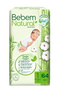 Bebem Natural Bebek Bezi Fırsat Paketi 1 Beden 2-5 kg 64'lü