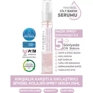 Skinwell Sıkılaştırıcı Etki Bitkisel Kolajen Gül Ekstrakt İçerikli Yüz Bakım Sprey Serum 25 ml