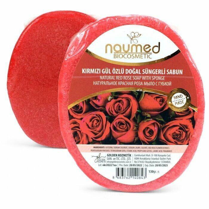 Naumed Kırmızı Gül Özlü Doğal Süngerli Sabun 135 gr