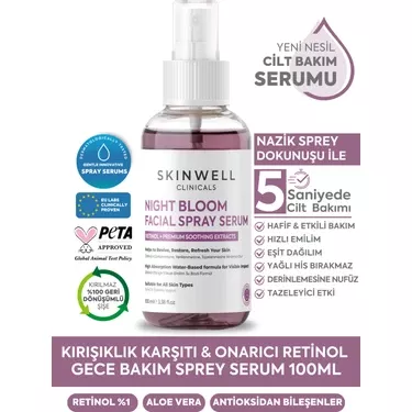 Skinwell Gece Yoğun Bakım Retinol İçerikli Yüz Bakım Sprey Serum 100 ml