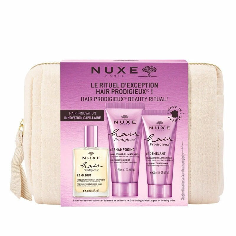 Nuxe Seyahat Seti - Maske 30 ml + Balsam 30 ml + Şampuan 50 ml + Çanta Hediyeli