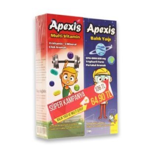 Apexis Multivitamin Şurup Çilek Aromalı 150ml + Balık Yağı 150ml Kofre