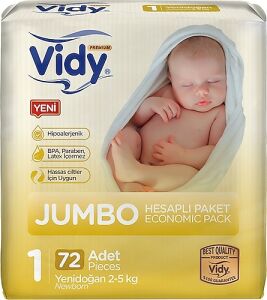Vidy Jumbo Yenidoğan Bebek Bezi 72 Adet