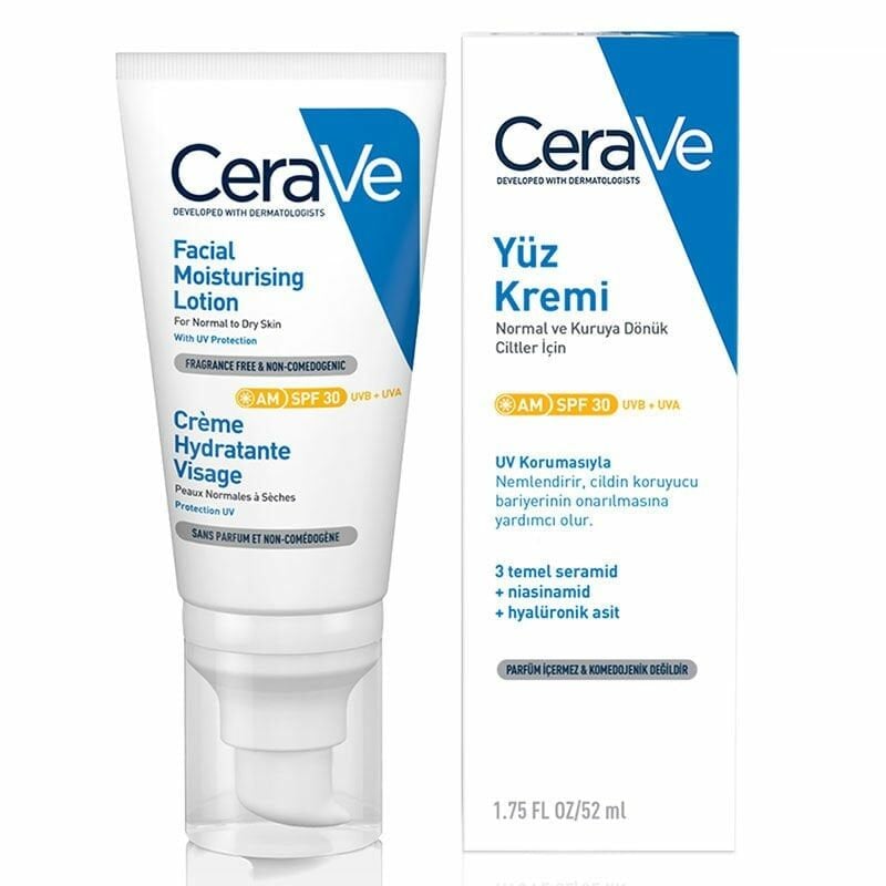 Cerave Nemlendirici Yüz Kremi SPF30 52 ml + Cerave Köpüren Temizleyici 20 ml - Tanışma Boyu