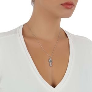 Deniz Atı Figürlü Renli Zirkon Taşlı Kolye Gümüş