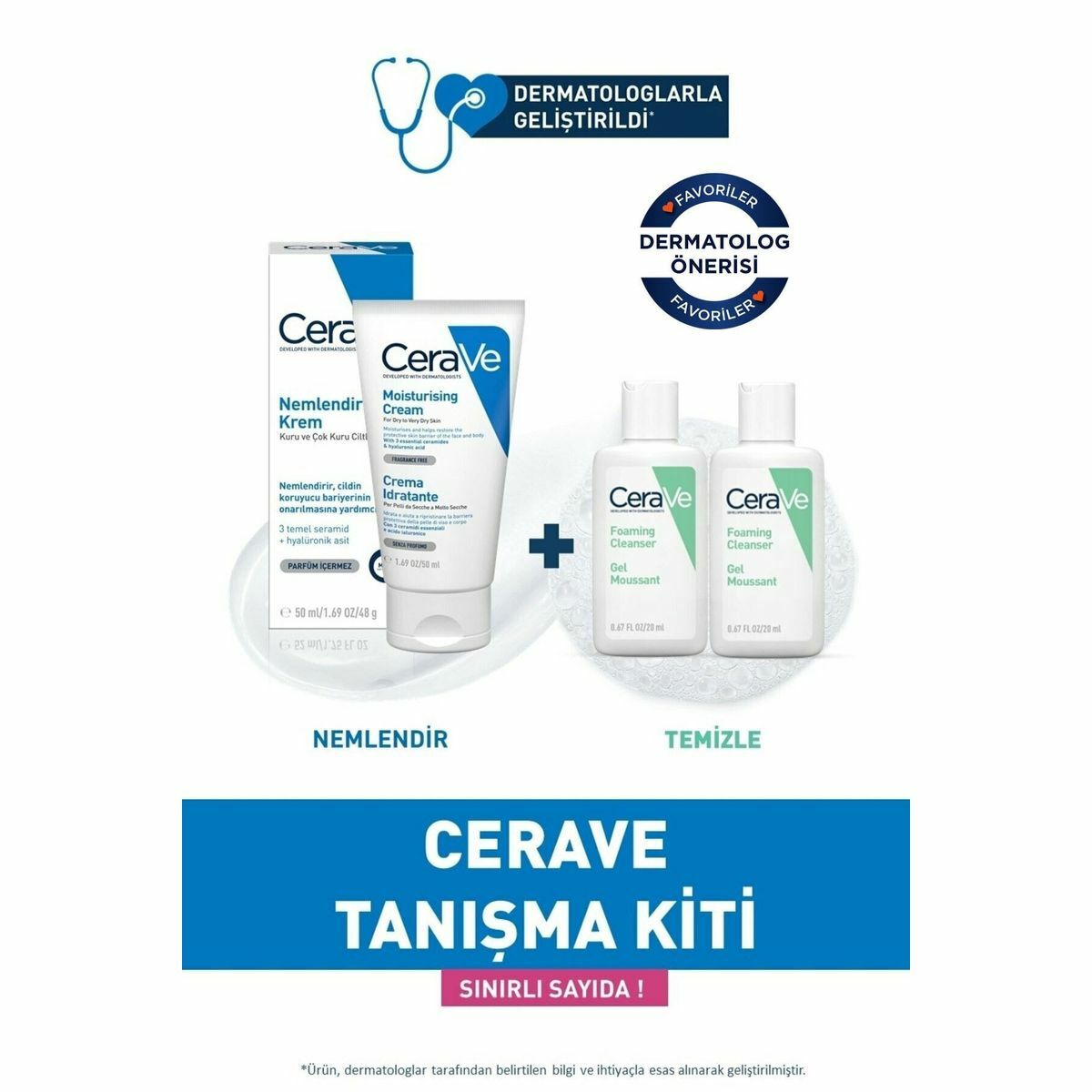 Cerave Nemlendirici Krem 50 ml + Cerave Köpüren Temizleyici 20 ml - Tanışma Seti