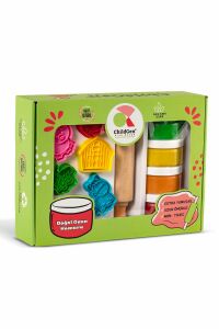 Childgen Doğal Oyun Hamurları Dolu Stant - Poşet Hamur Set + Oyun Hamuru Kavanoz Set + Ahşap Damga Set