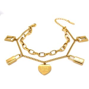 Kalp - Kilit Figürlü Çelik Bileklik Gold