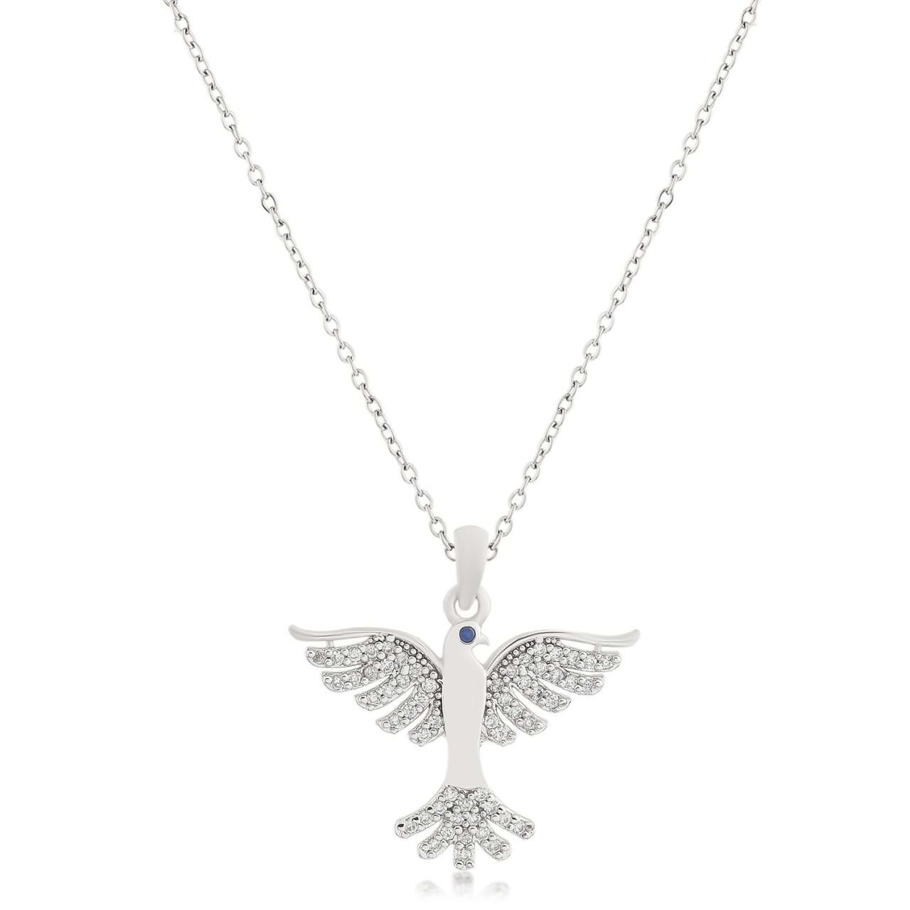 Kartal Figürlü Zirkon Taşlı Kolye Gümüş