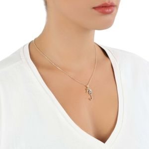 Deniz Atı Figürlü Renli Zirkon Taşlı Kolye Gold