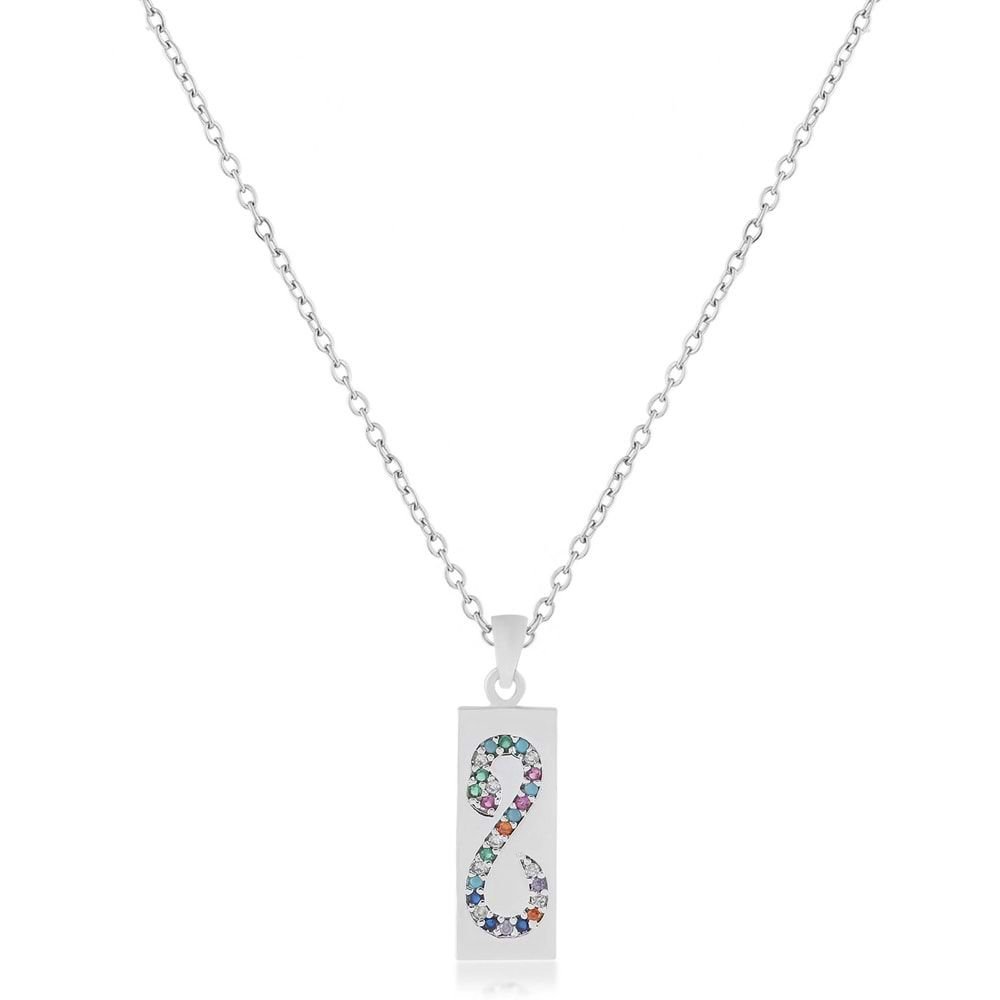 Yılan Figürlü Renkli Zirkon Taşlı Kolye Gümüş