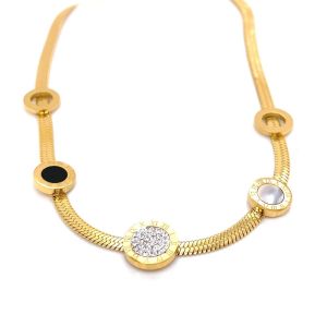 Roma Rakamlı Zirkon Taşlı Çelik Kolye Gold