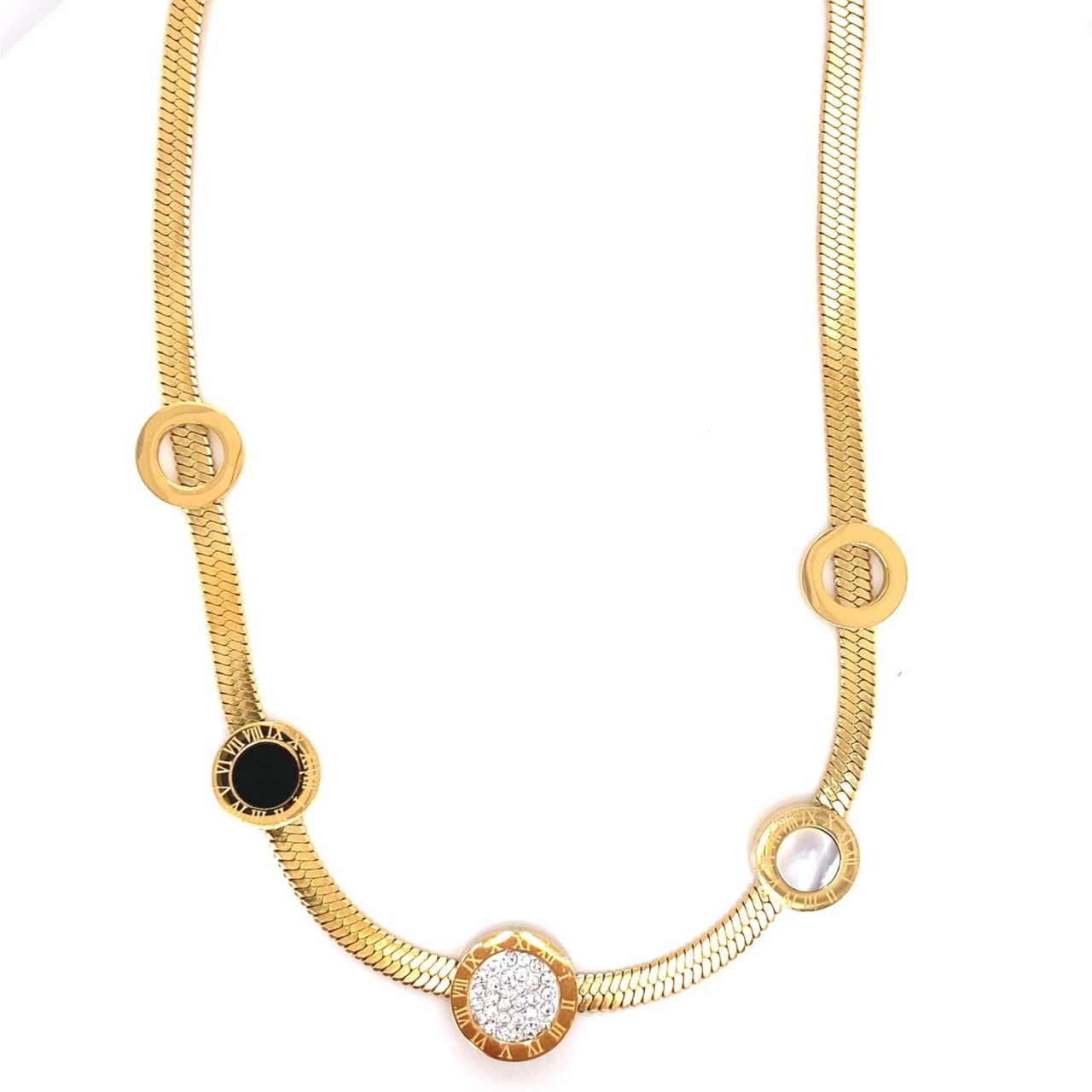 Roma Rakamlı Zirkon Taşlı Çelik Kolye Gold