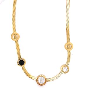 Roma Rakamlı Zirkon Taşlı Çelik Kolye Gold