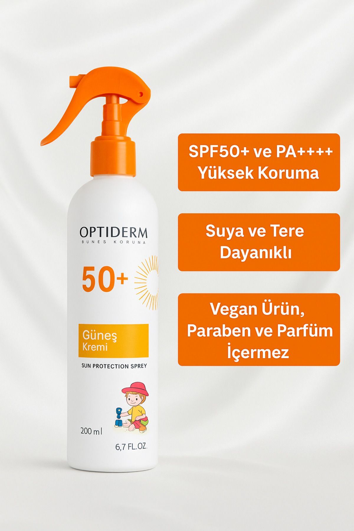 Optiderm Güneş Korumalı Çocuk Vücut Spreyi Spf50+ 200 ml
