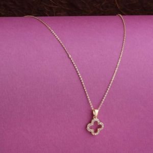 Yonca Figürlü Zirkon Taşlı Kolye Gold