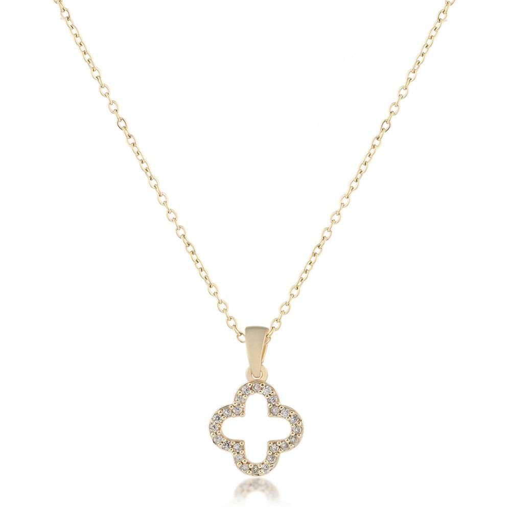 Yonca Figürlü Zirkon Taşlı Kolye Gold