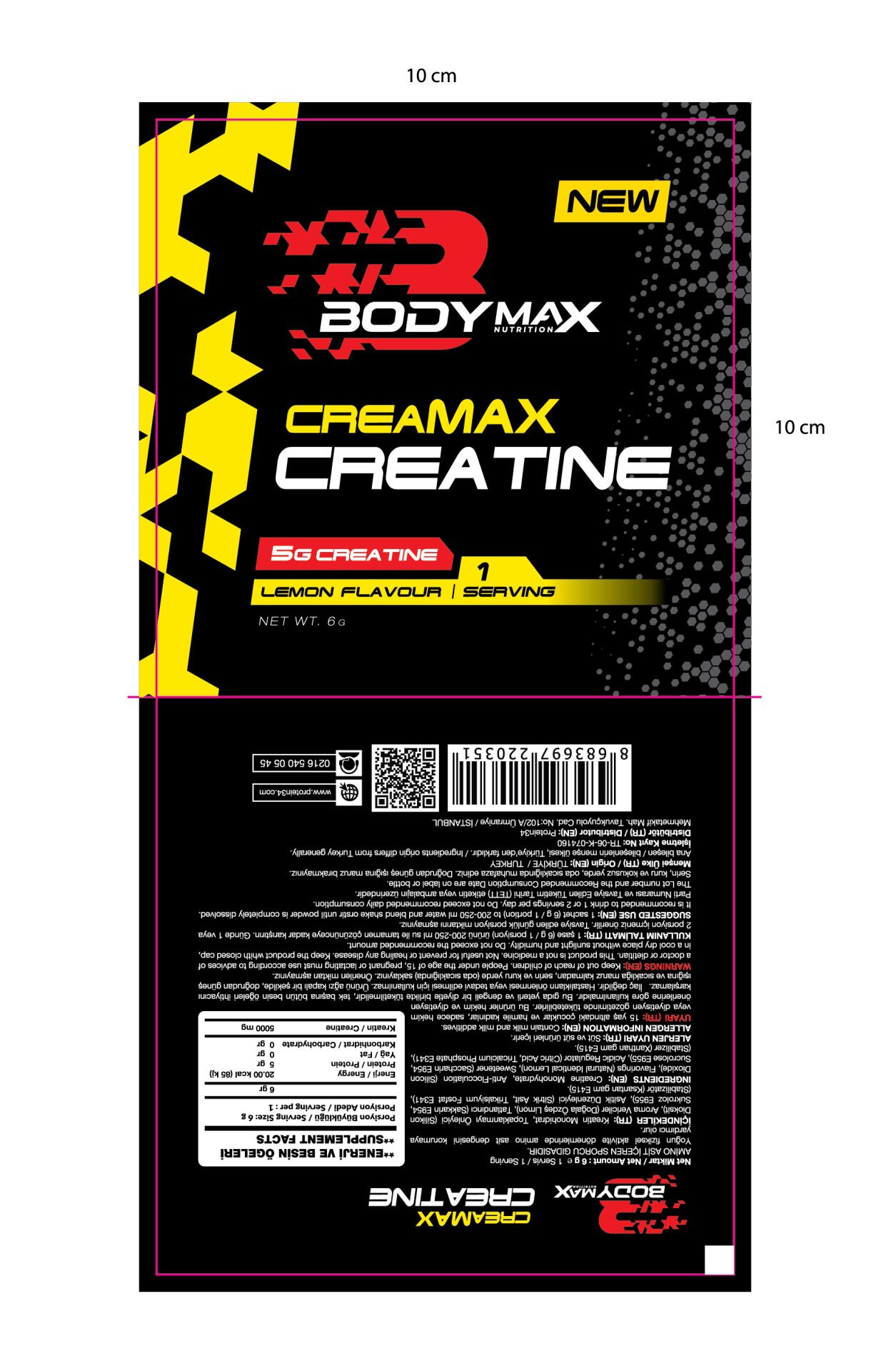 Bodymax Creamax Creatine Limon Aromalı 15 Şase 6 gr
