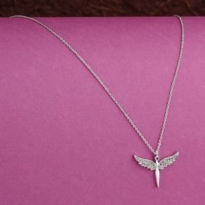 Melek Figürlü Zirkon Taşlı Kolye Gümüş