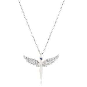 Melek Figürlü Zirkon Taşlı Kolye Gümüş